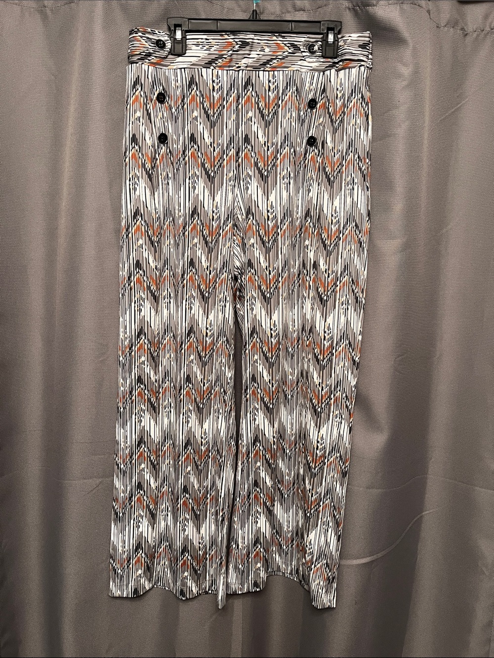 Robert Louis Wide-Leg Chevron Print Pants in Black, White & Orange